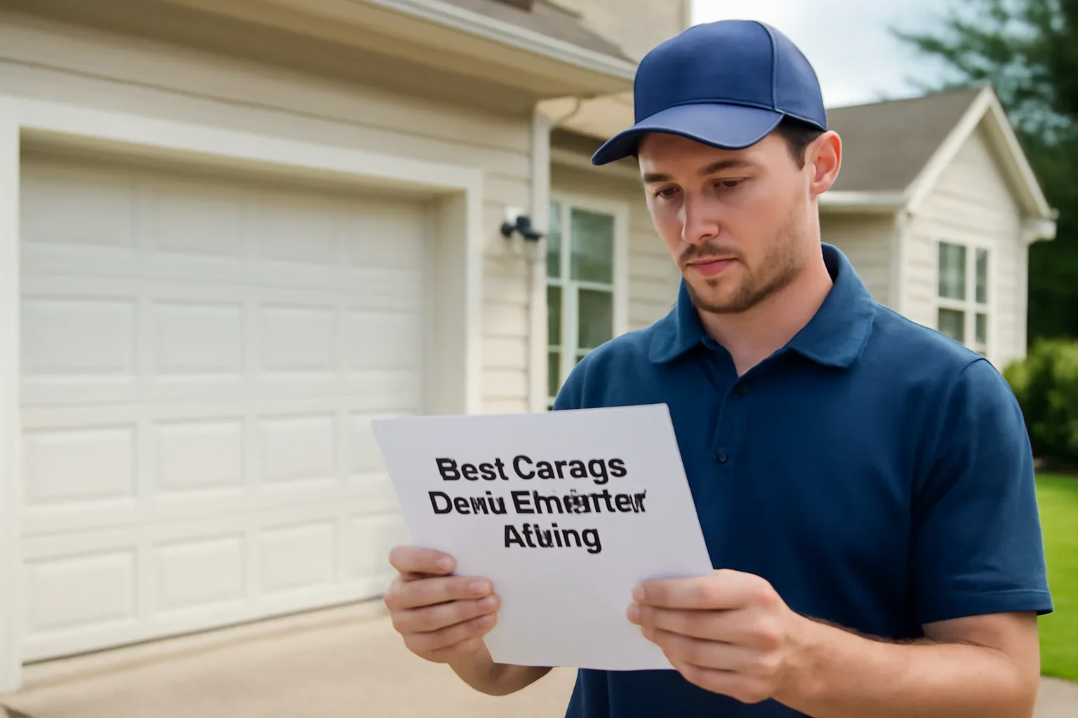 Garage door technician reviewing best garage door openers for a Surrey home