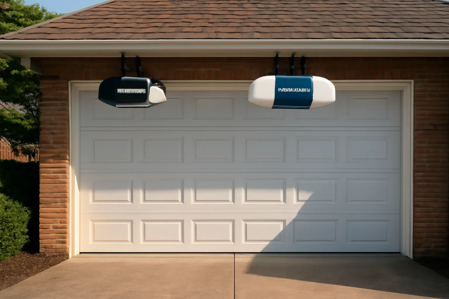 Editorial visual for blog liftmaster vs chamberlain for surrey homes in a Surrey garage setting