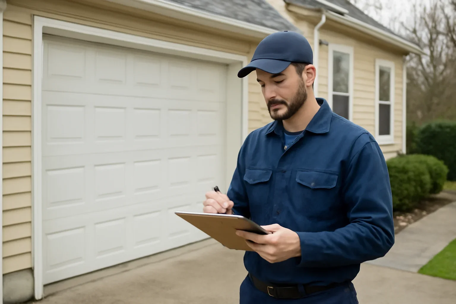 Garage door technician reviewing Bolivar Heights garage door repair at a Surrey property