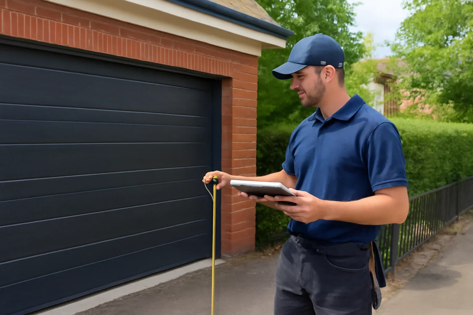 Garage door technician reviewing boundary park at a Surrey property