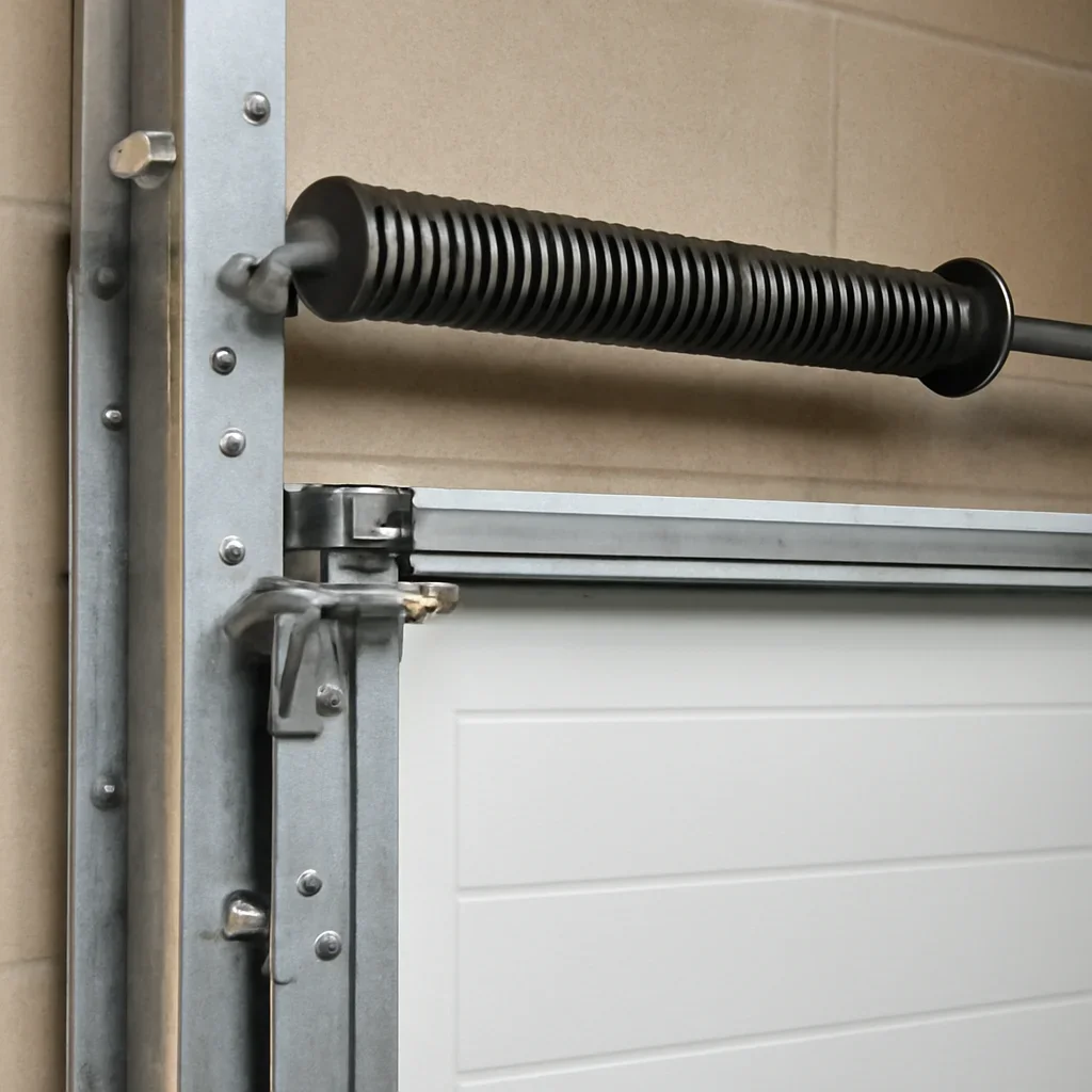 Commercial overhead door components being inspected at a Bridgeview property