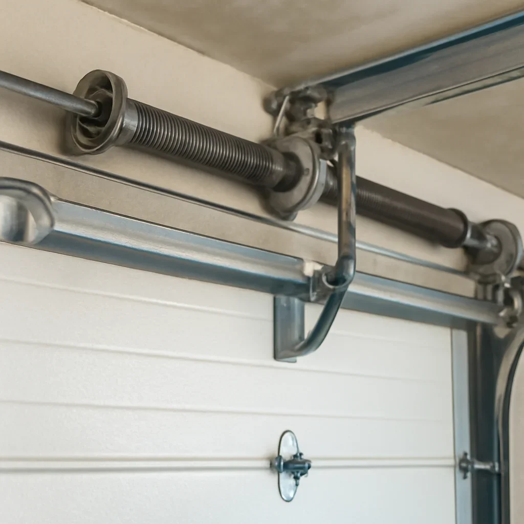 Commercial garage door hardware being inspected at a Campbell Heights Surrey industrial site