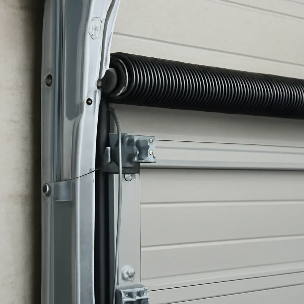 Commercial garage door components being inspected during service in Douglas Surrey