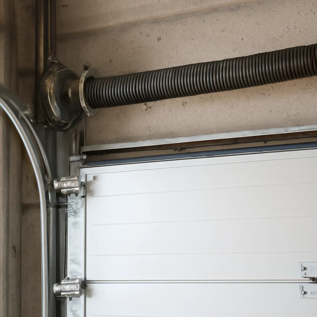 Commercial garage door components being inspected during service in Fleetwood Surrey