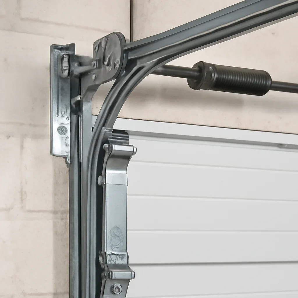 Commercial garage door components being inspected during service in Fleetwood Town Centre Surrey
