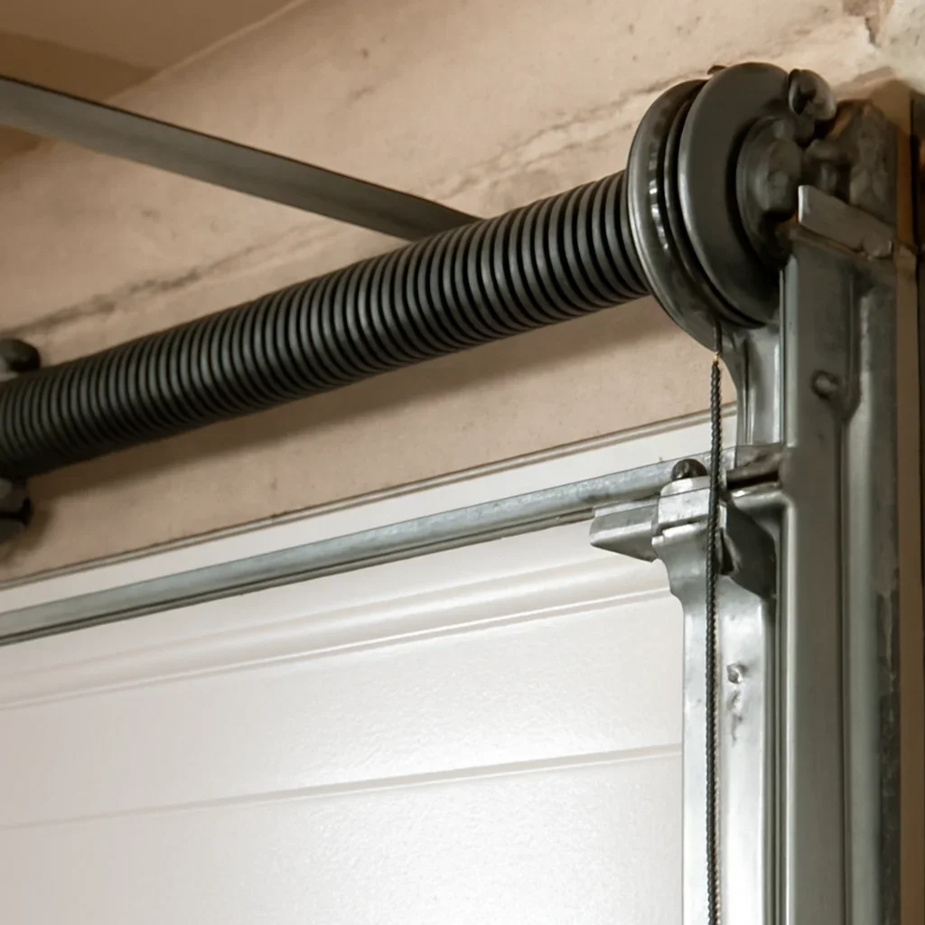 Commercial garage door hardware being inspected in Fraser Heights