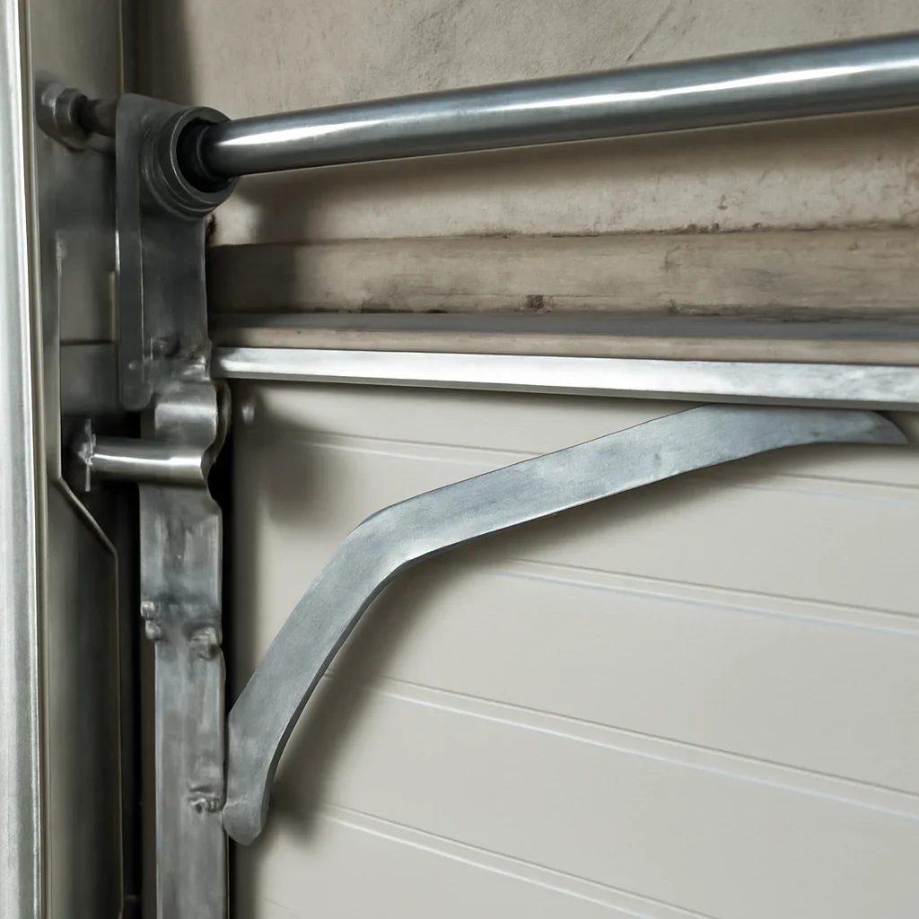 Commercial garage door components being inspected during service in Grandview Heights Surrey