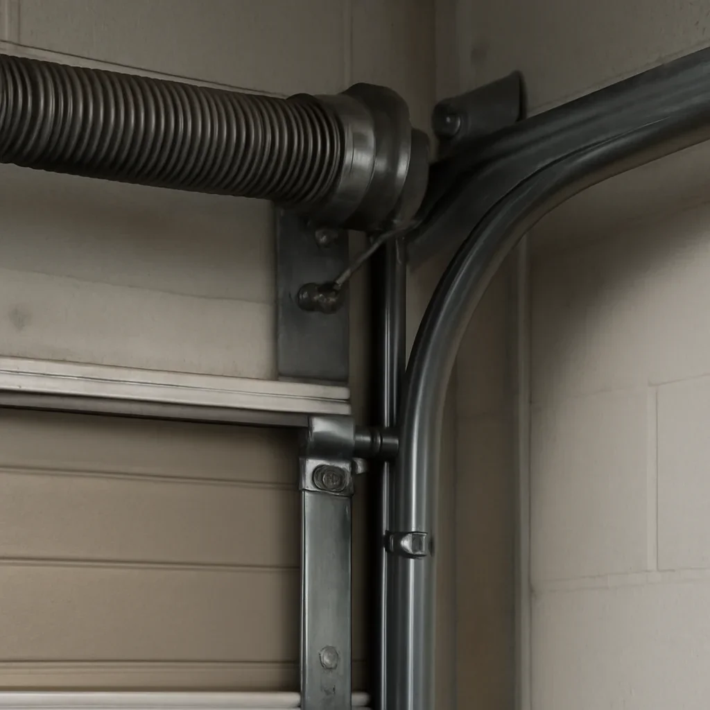 Commercial garage door components being inspected during service in Guildford Surrey