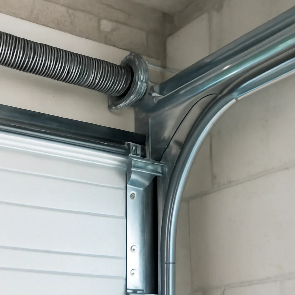 Commercial garage door hardware being inspected in Guildford Town Centre