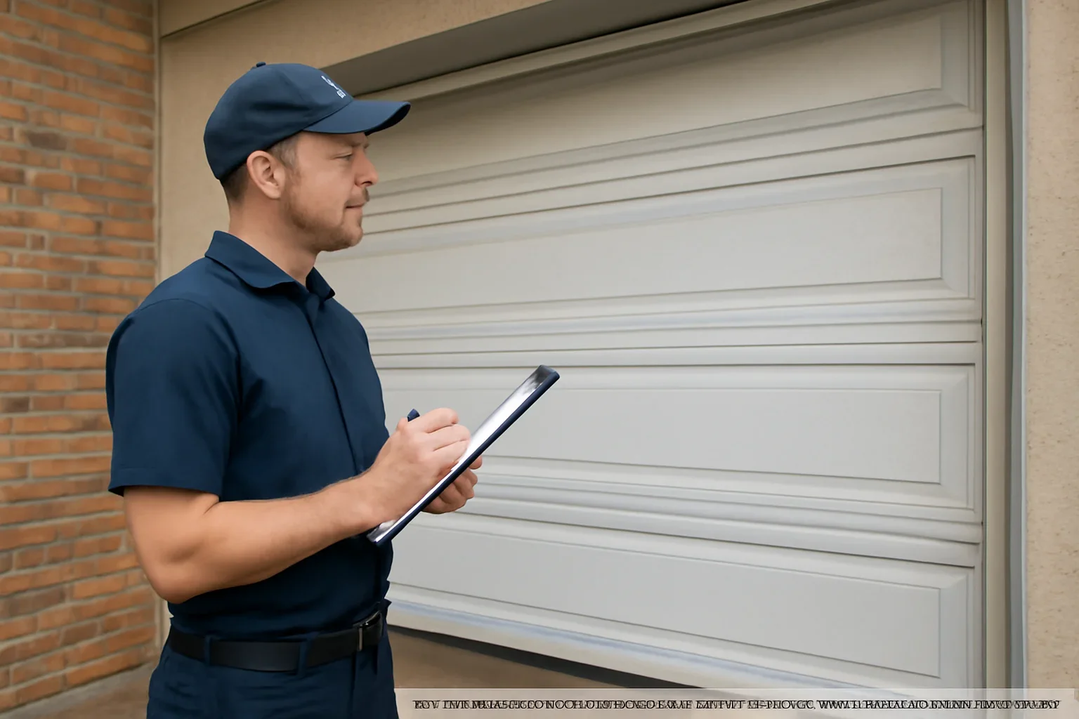 Technician inspecting a commercial warehouse garage door in Port Kells Surrey