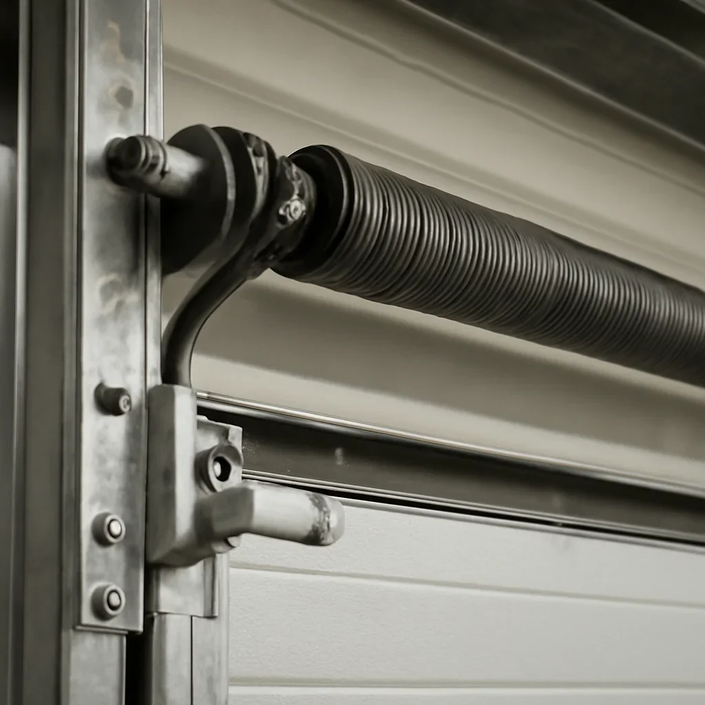 Commercial garage door components inspected during Semiahmoo Surrey repair service