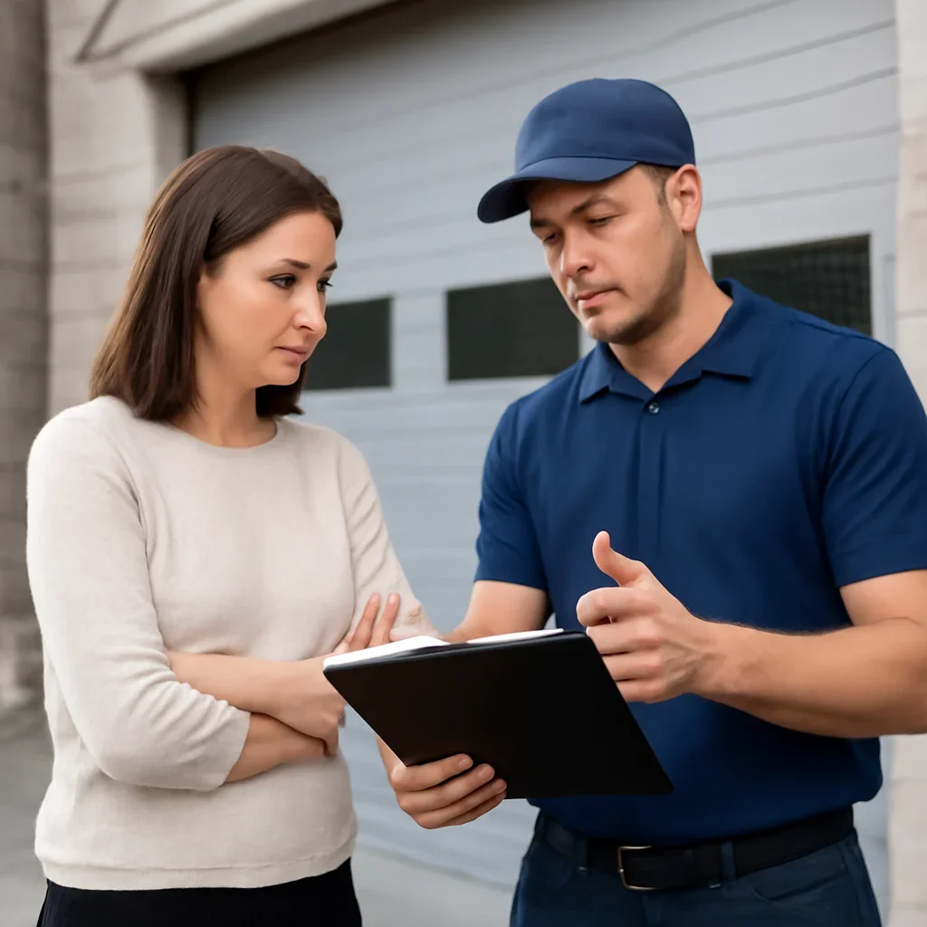 Property owner discussing commercial garage door repair in South Surrey