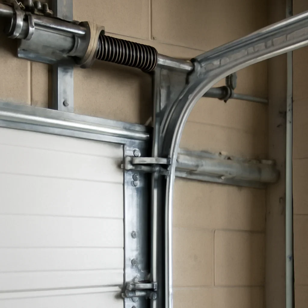 Close view of garage door components related to commercial garage door repair surrey west cloverdale