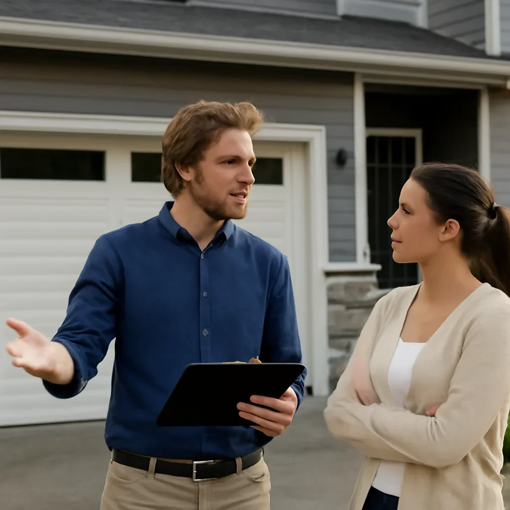 Homeowner or property manager discussing Crescent Beach garage door repair options