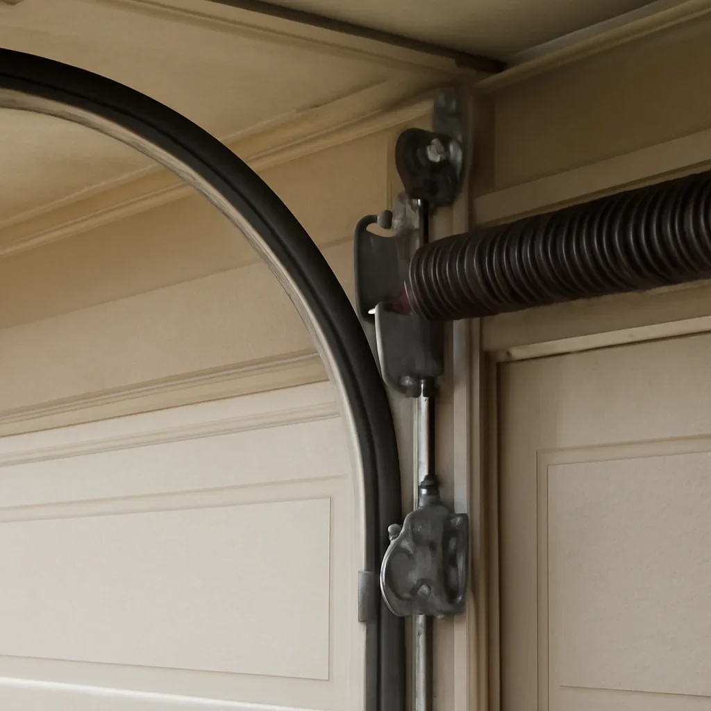 Close view of garage door components related to Crescent Beach coastal garage door repair