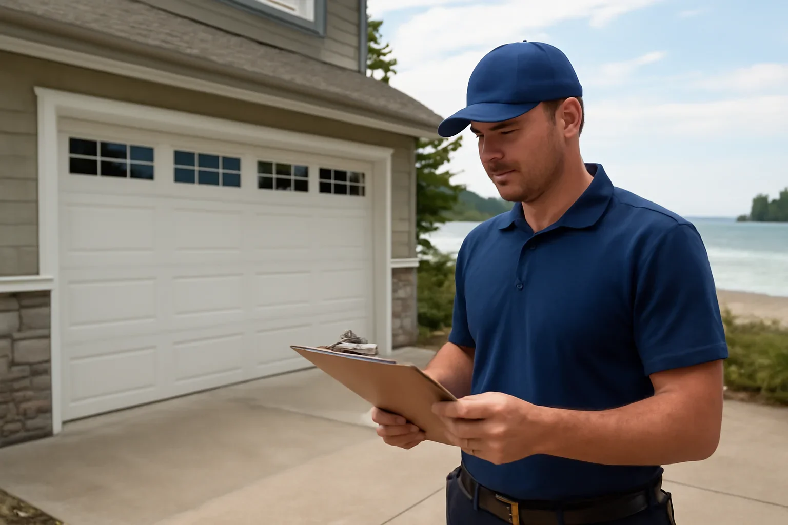 Garage door technician reviewing a Crescent Beach Surrey garage door