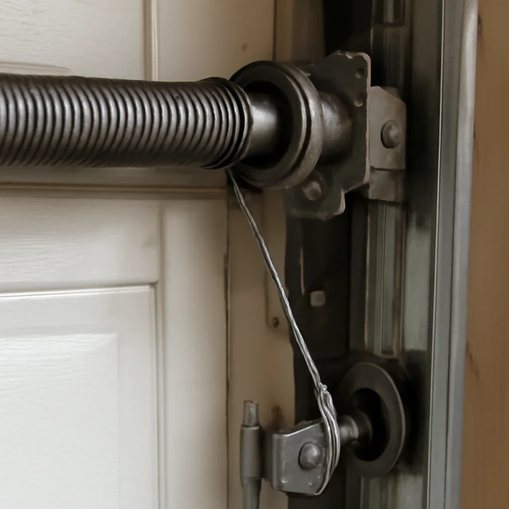 Close view of emergency garage door repair components in Surrey