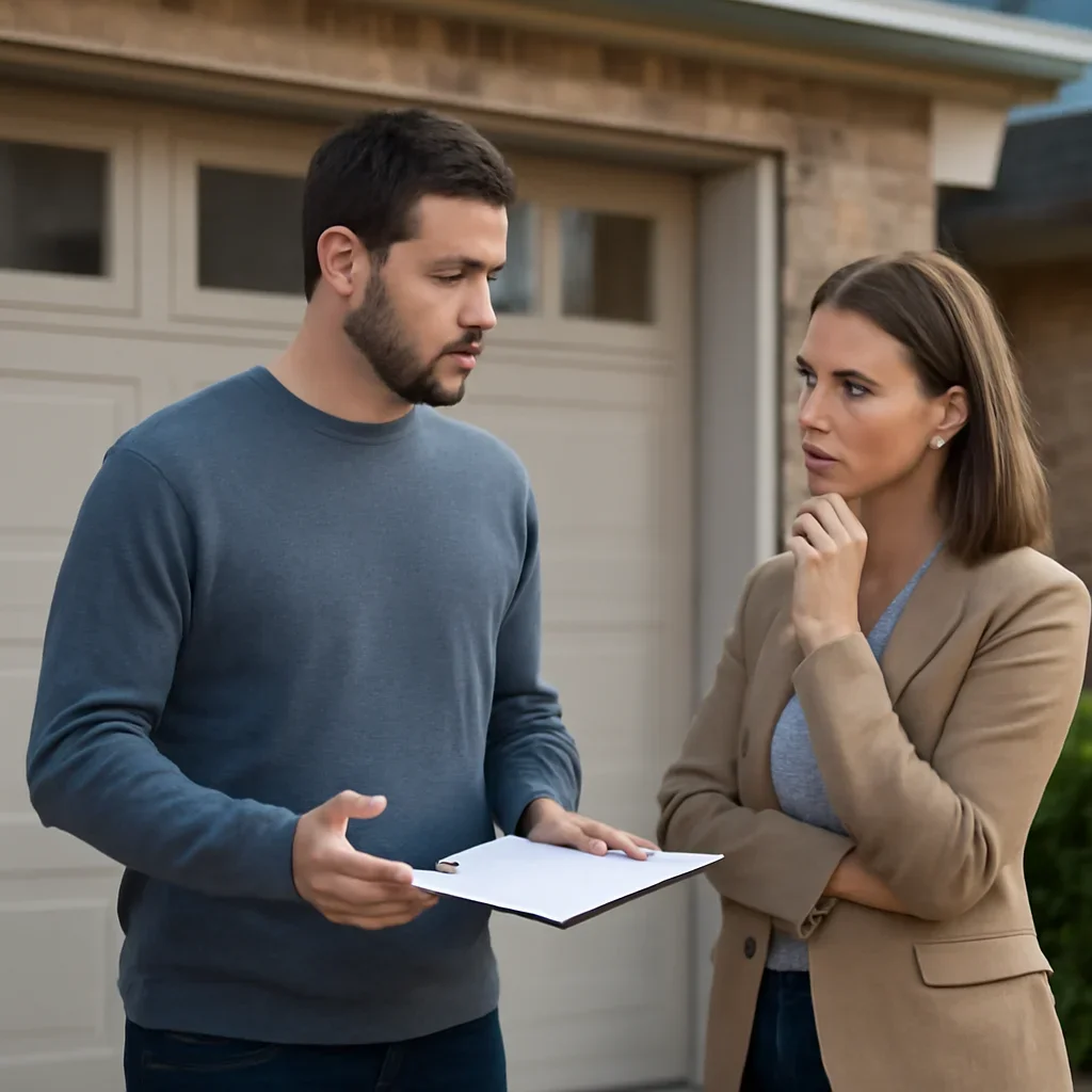 Newton homeowner or property manager discussing emergency garage door repair in Surrey
