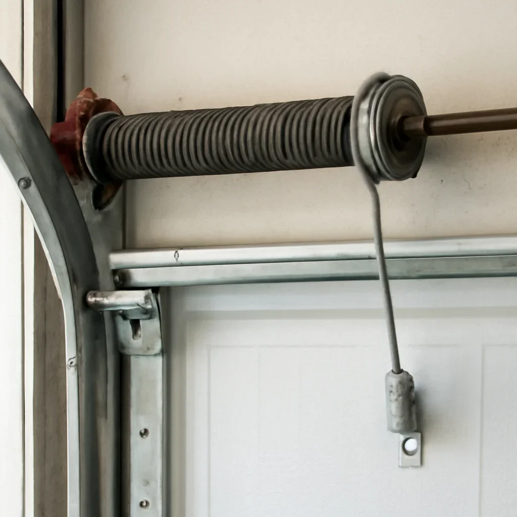 Close view of garage door components related to emergency garage door repair in Whalley and Surrey City Centre