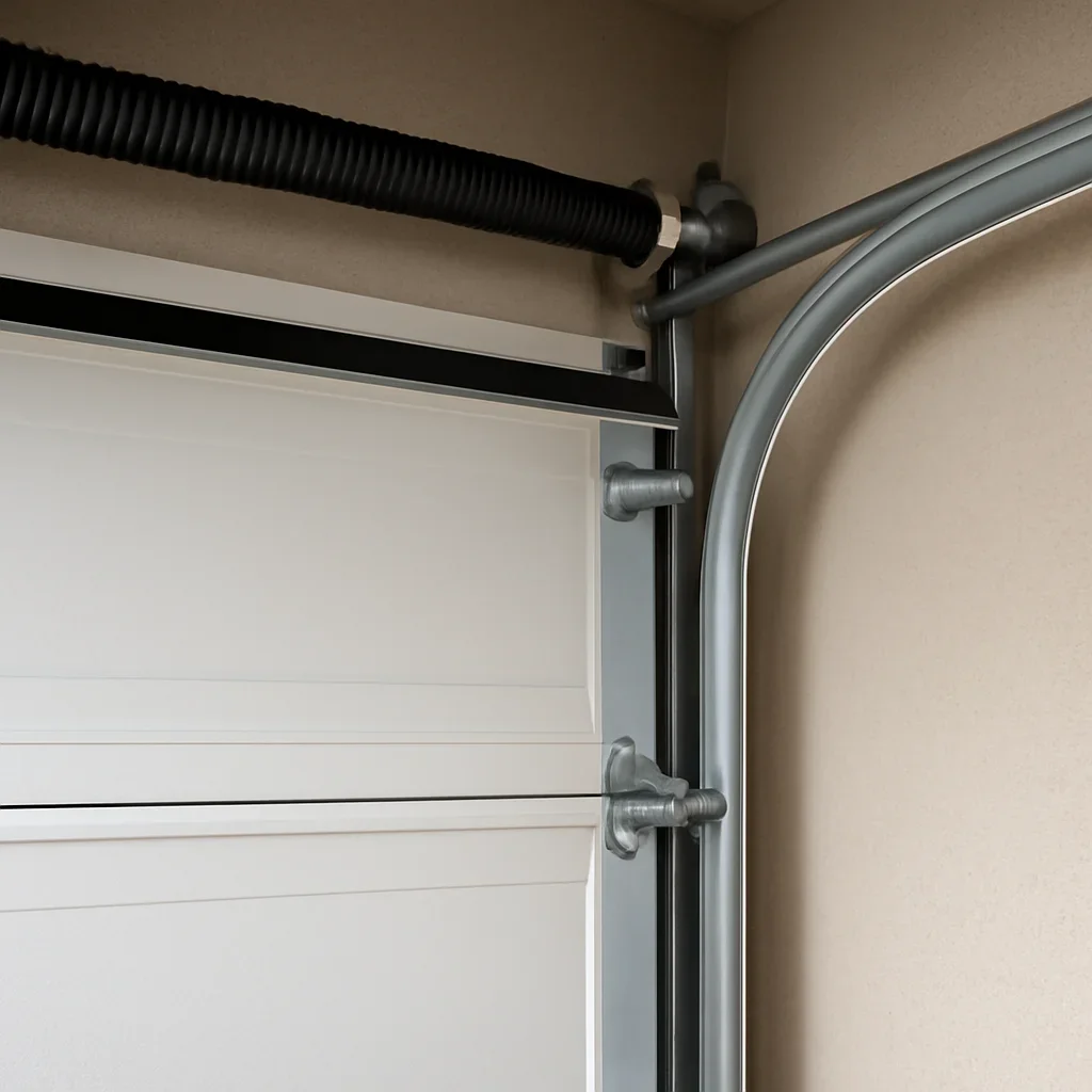 Close view of garage door components related to Surrey garage door frequently asked questions