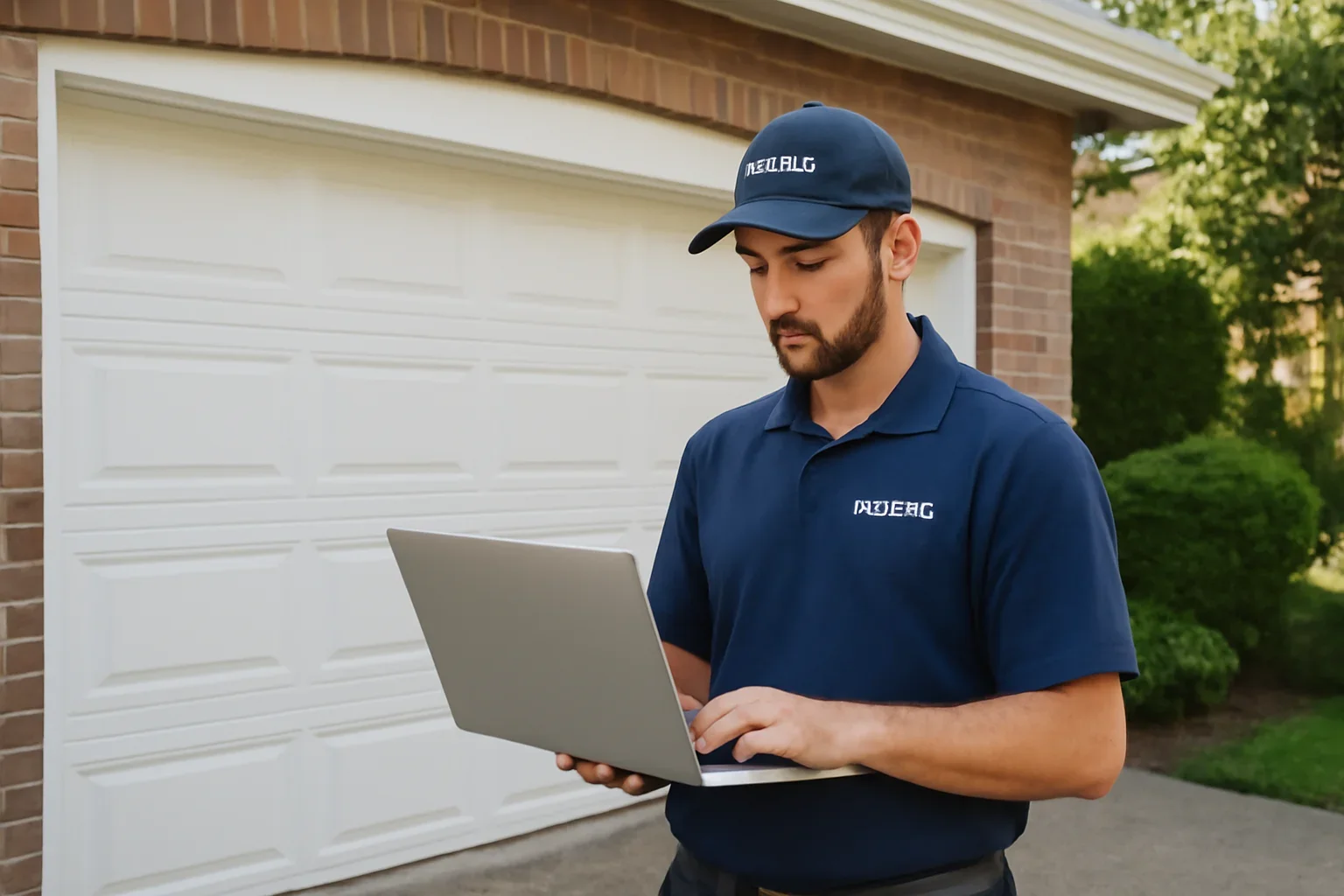 Garage door technician reviewing Surrey garage door frequently asked questions at a Surrey property