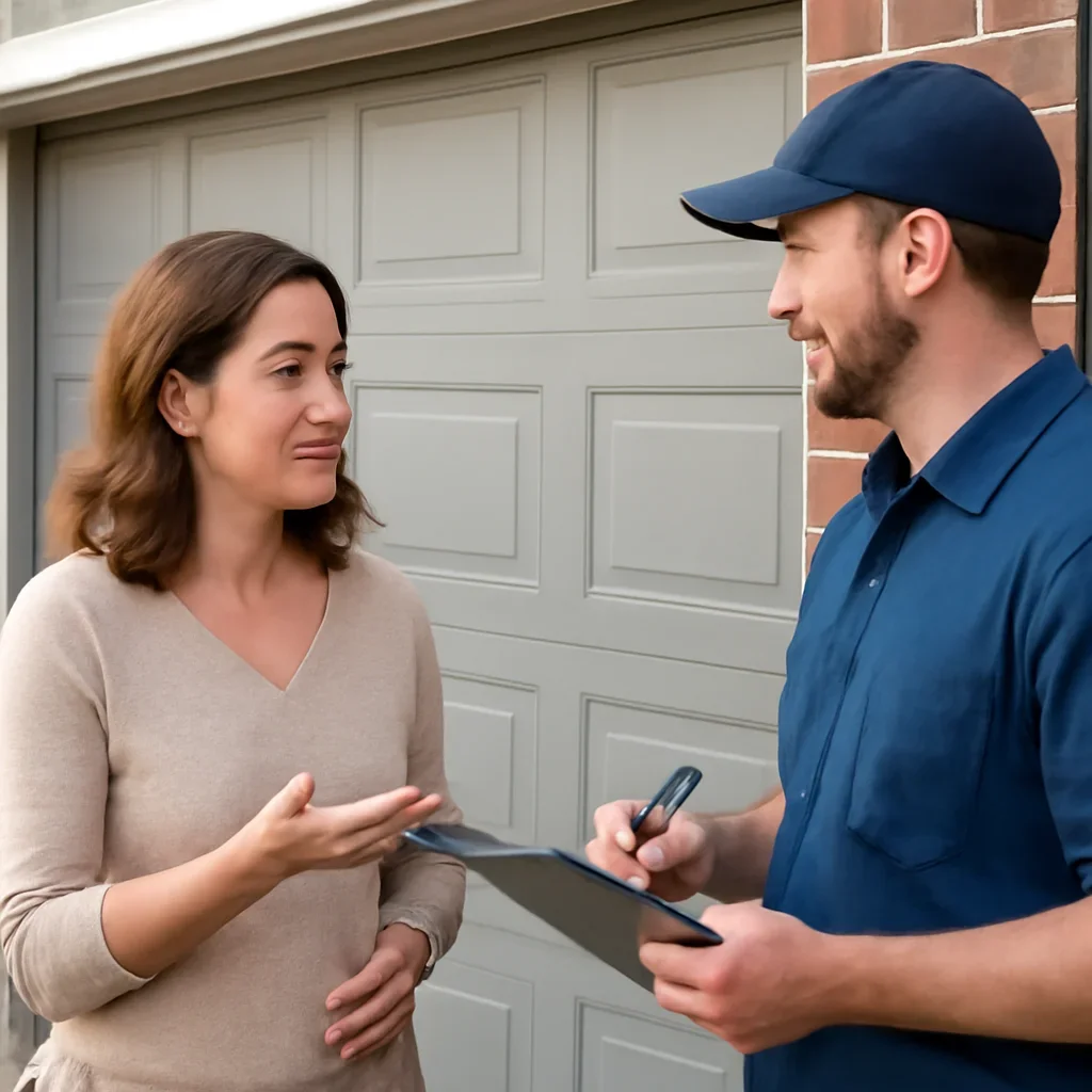 Homeowner or property manager discussing Surrey garage door service options