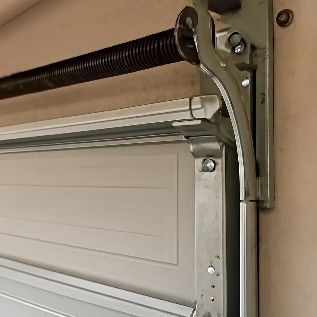 Close view of garage door components inspected during Surrey garage door service