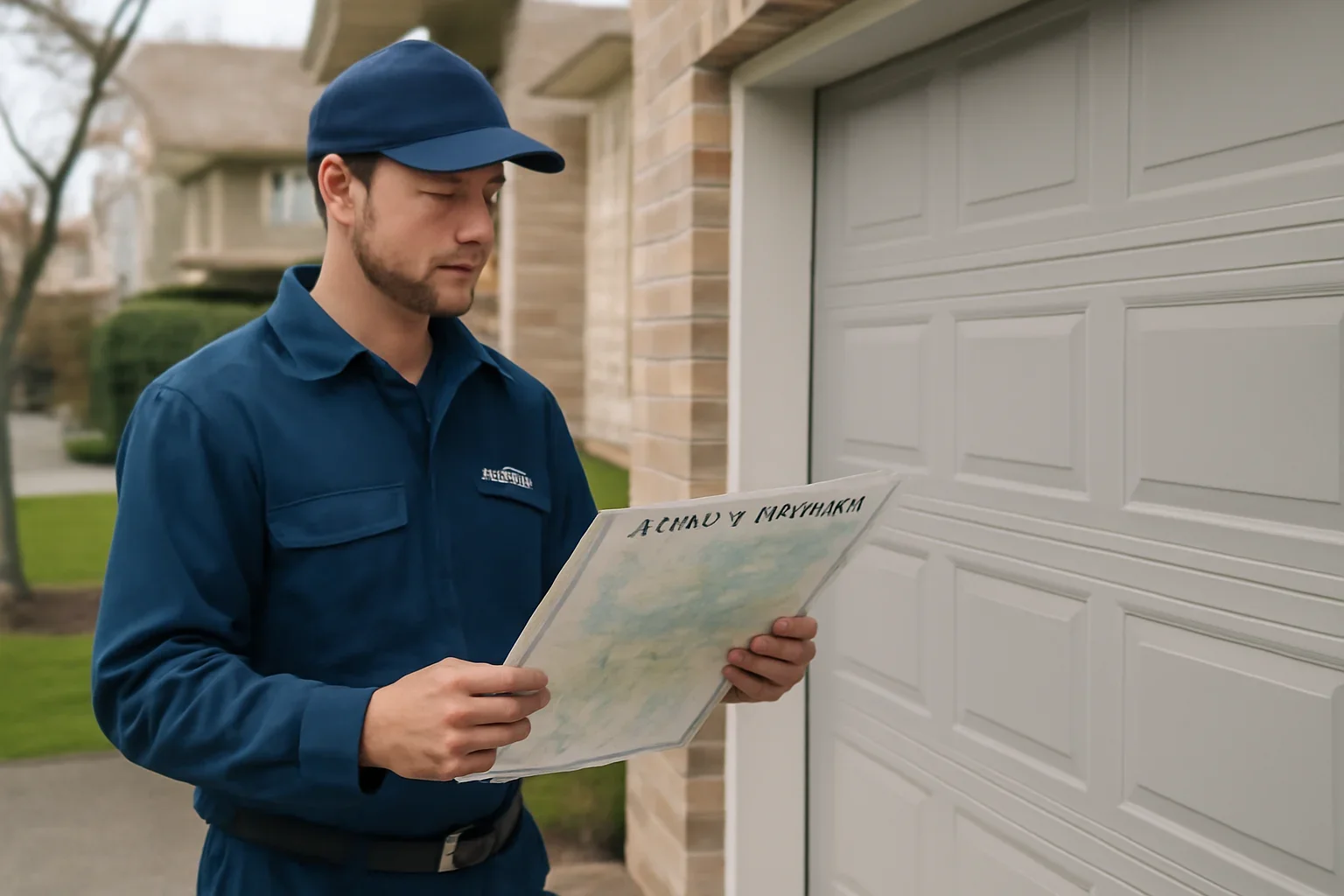 Garage door technician reviewing a Fraser Heights Surrey garage door