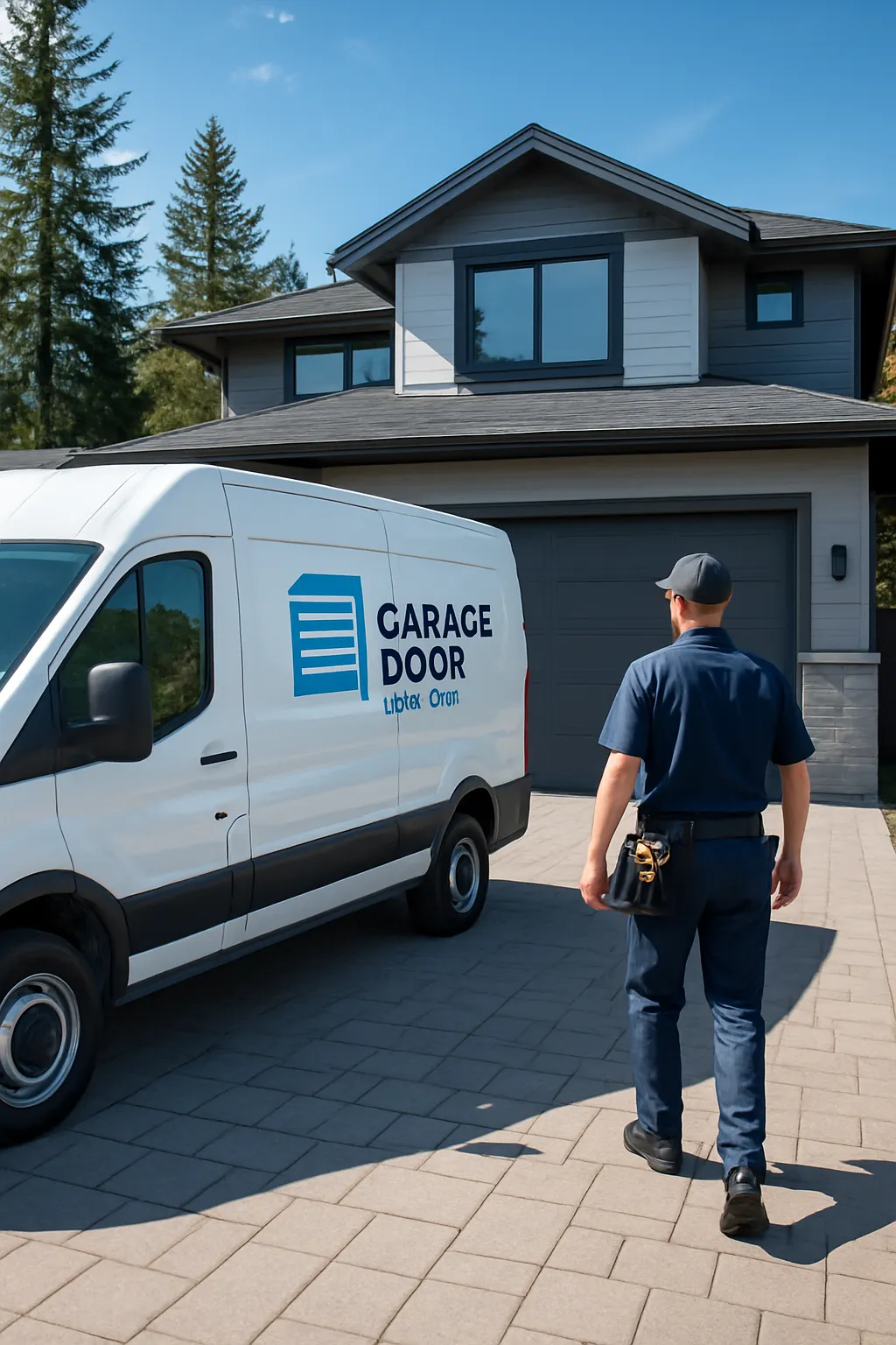 Surrey garage door service technician arriving for door repair