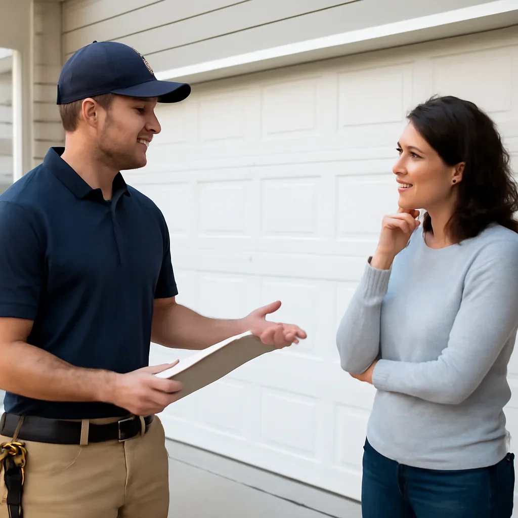 Homeowner or property manager discussing the next step for garage door installation in Bolivar Heights in Surrey