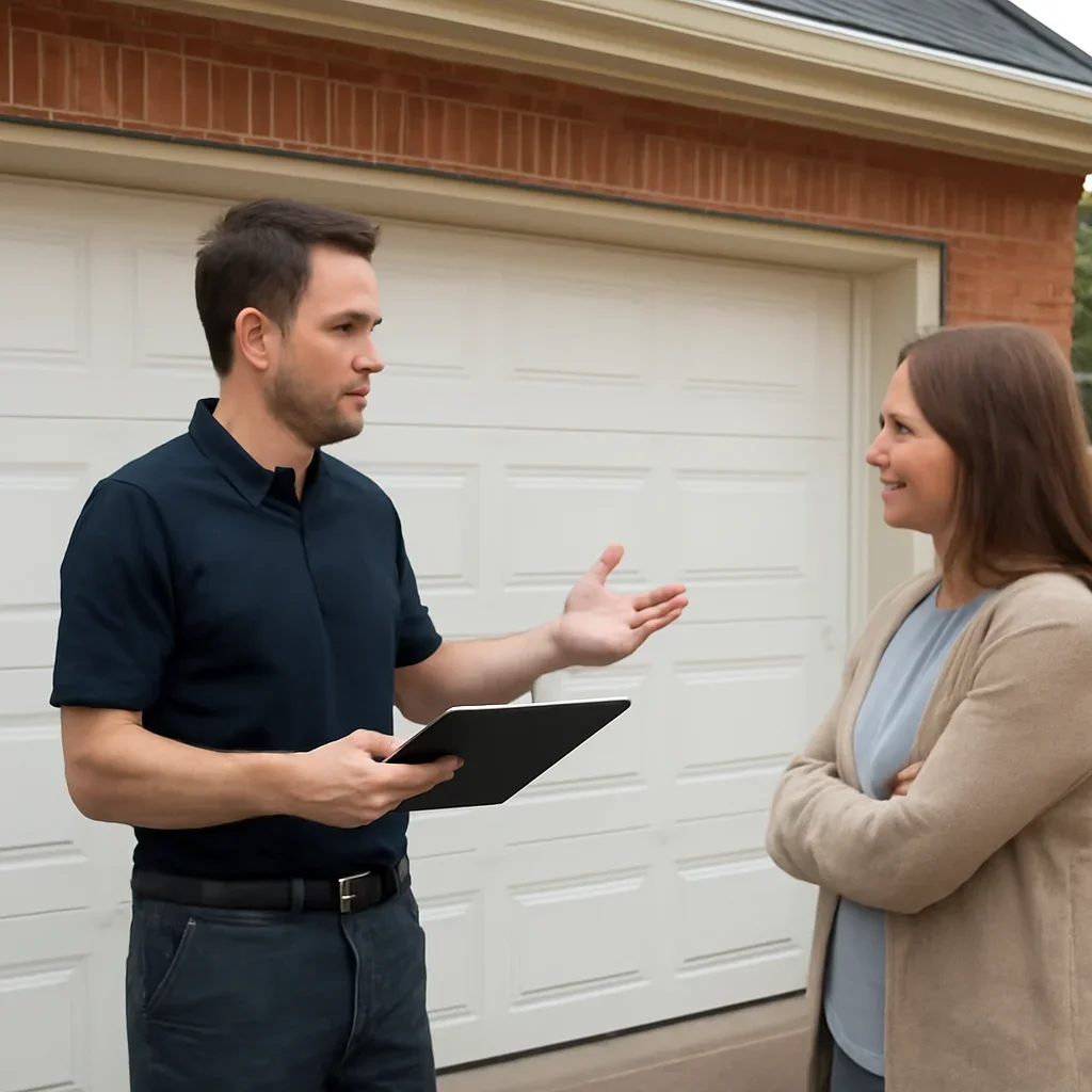 Homeowner or property manager discussing the next step for garage door installation in Boundary Park in Surrey
