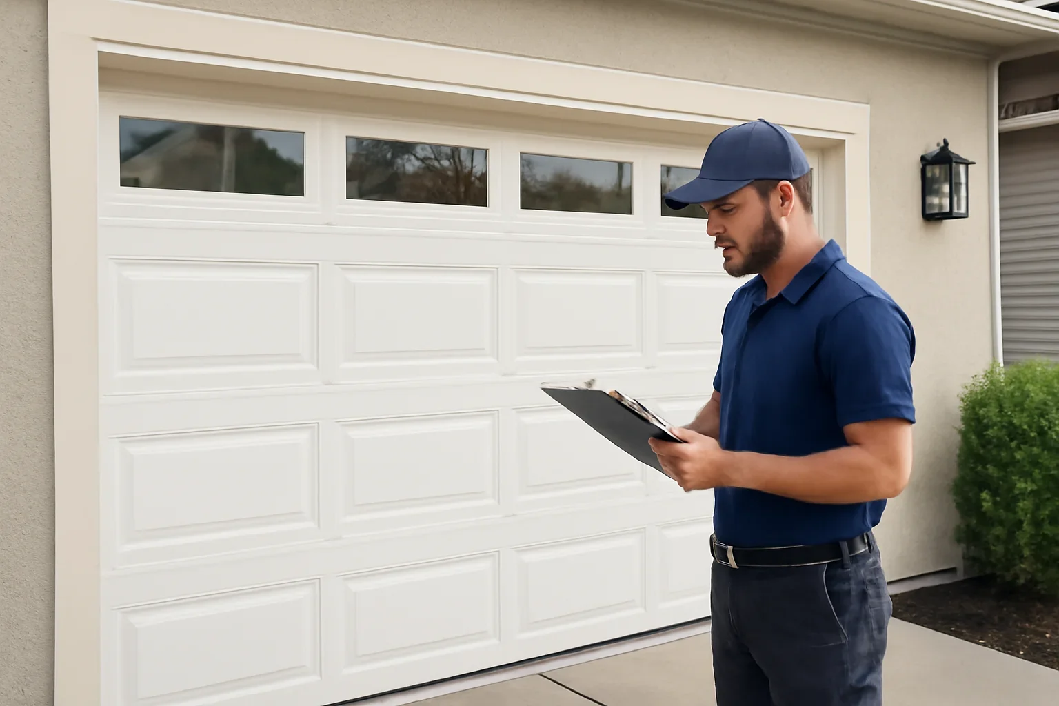 Garage door technician reviewing garage door installation in Crescent Beach Surrey