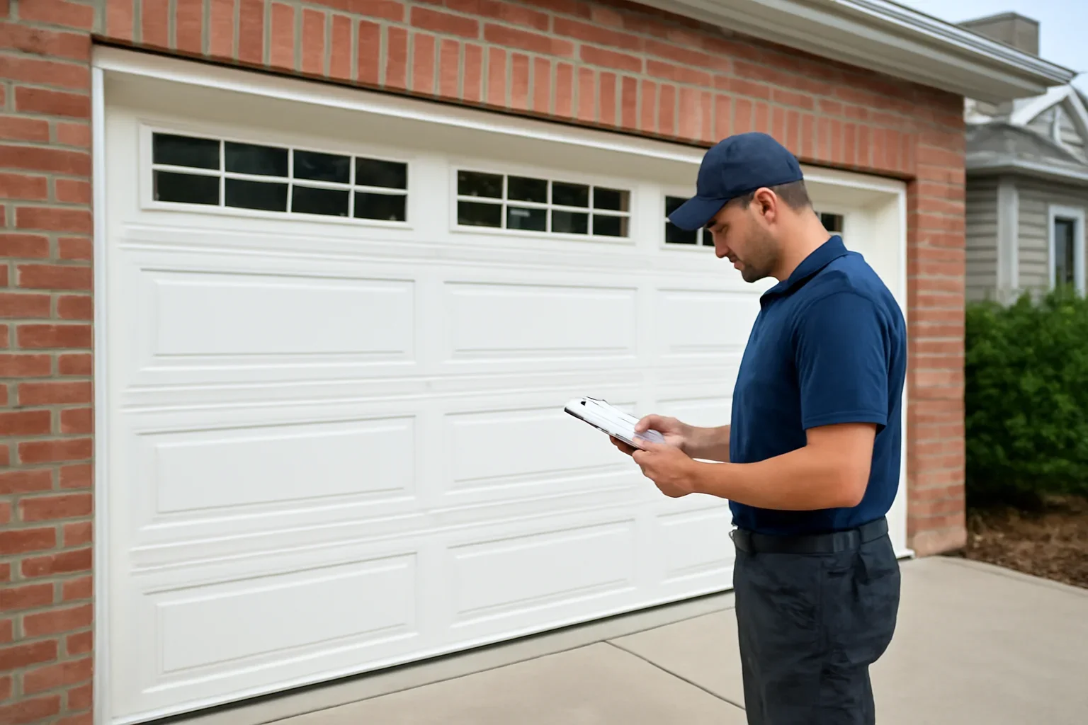 Garage door technician reviewing garage door installation in Fraser Heights Surrey