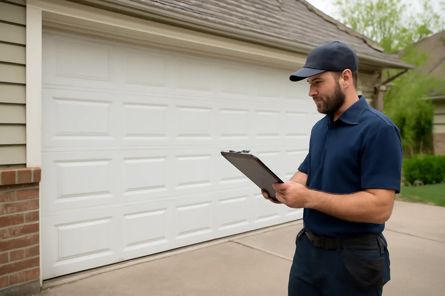 Garage door technician reviewing garage door installation in Grandview Heights Surrey