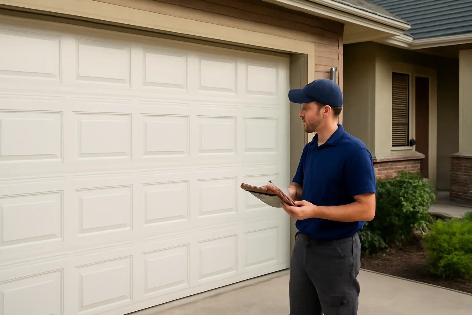 Garage door technician reviewing garage door installation in King George Corridor Surrey