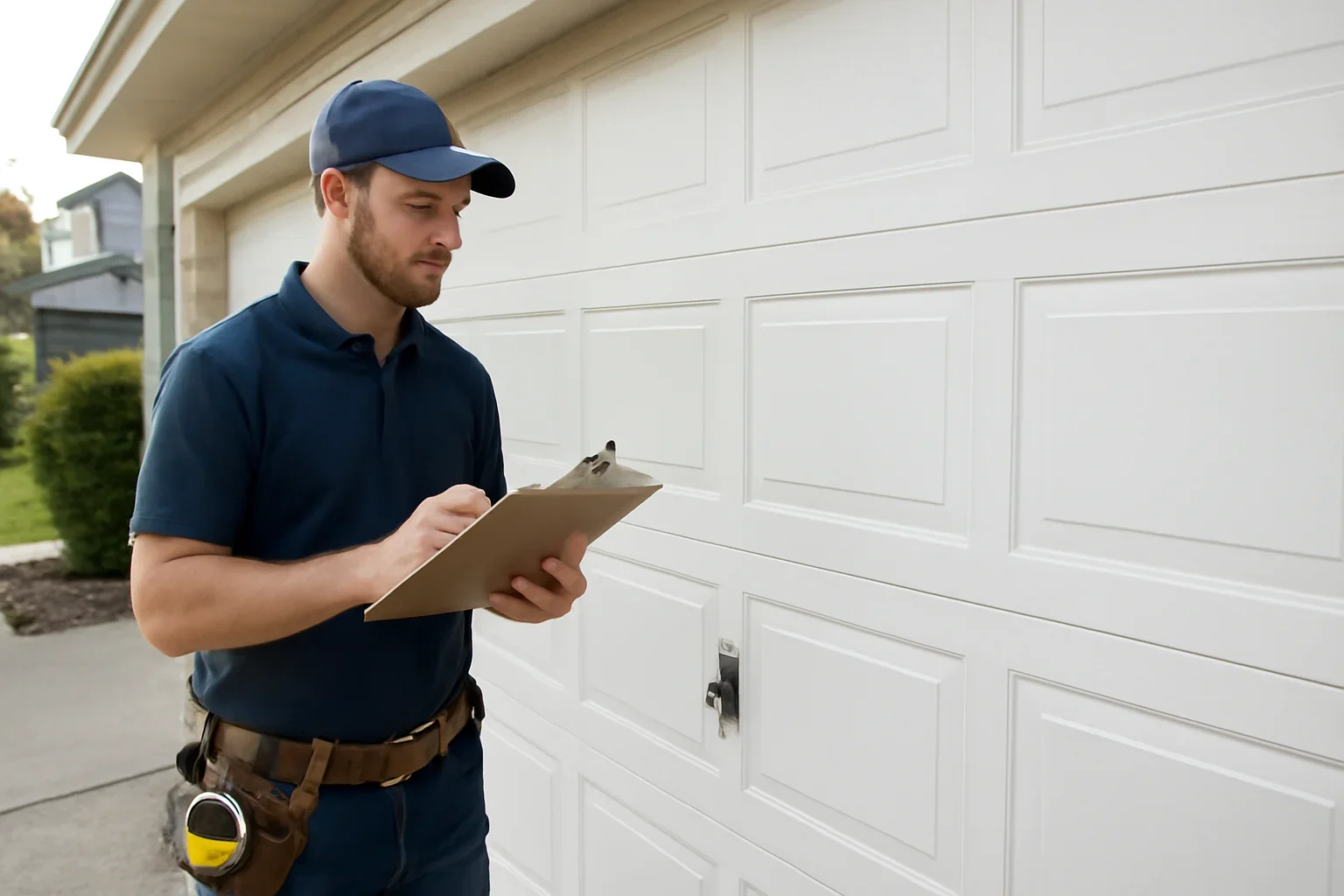 Garage door technician reviewing garage door installation in Morgan Heights Surrey