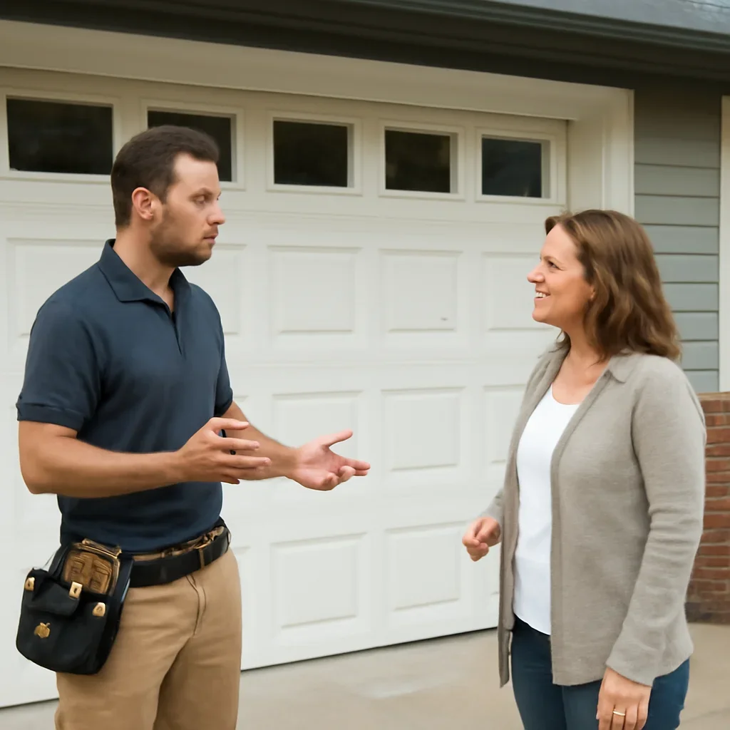 Homeowner or property manager discussing garage door installation in Pacific Douglas Surrey
