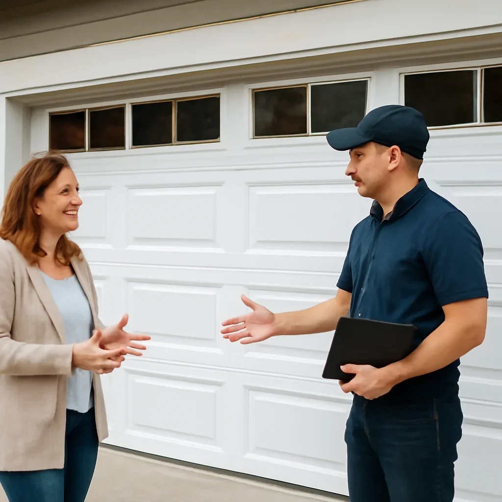 Homeowner or property manager discussing garage door installation in Port Kells Surrey