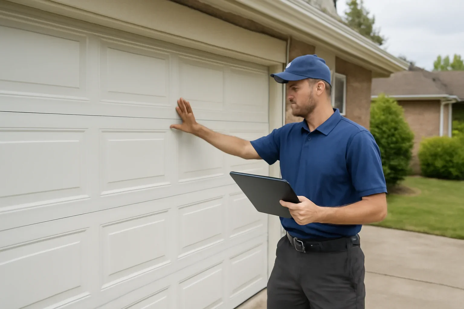 Garage door technician reviewing garage door installation in Port Kells Surrey