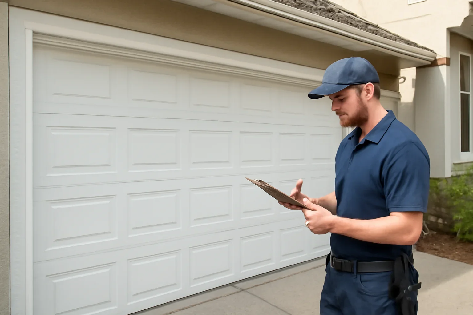 Garage door technician reviewing garage door installation in Queen Mary Park Surrey