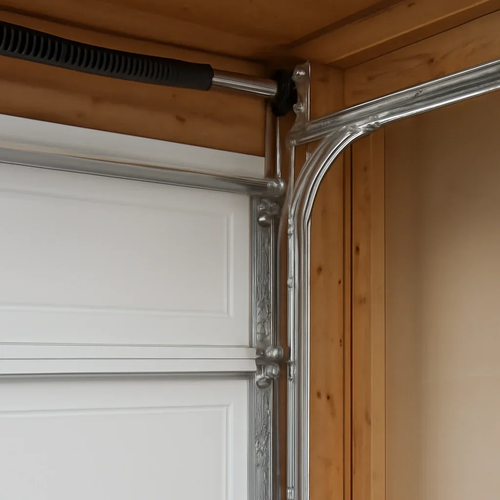 Close view of garage door components during installation planning in Rosemary Heights Surrey