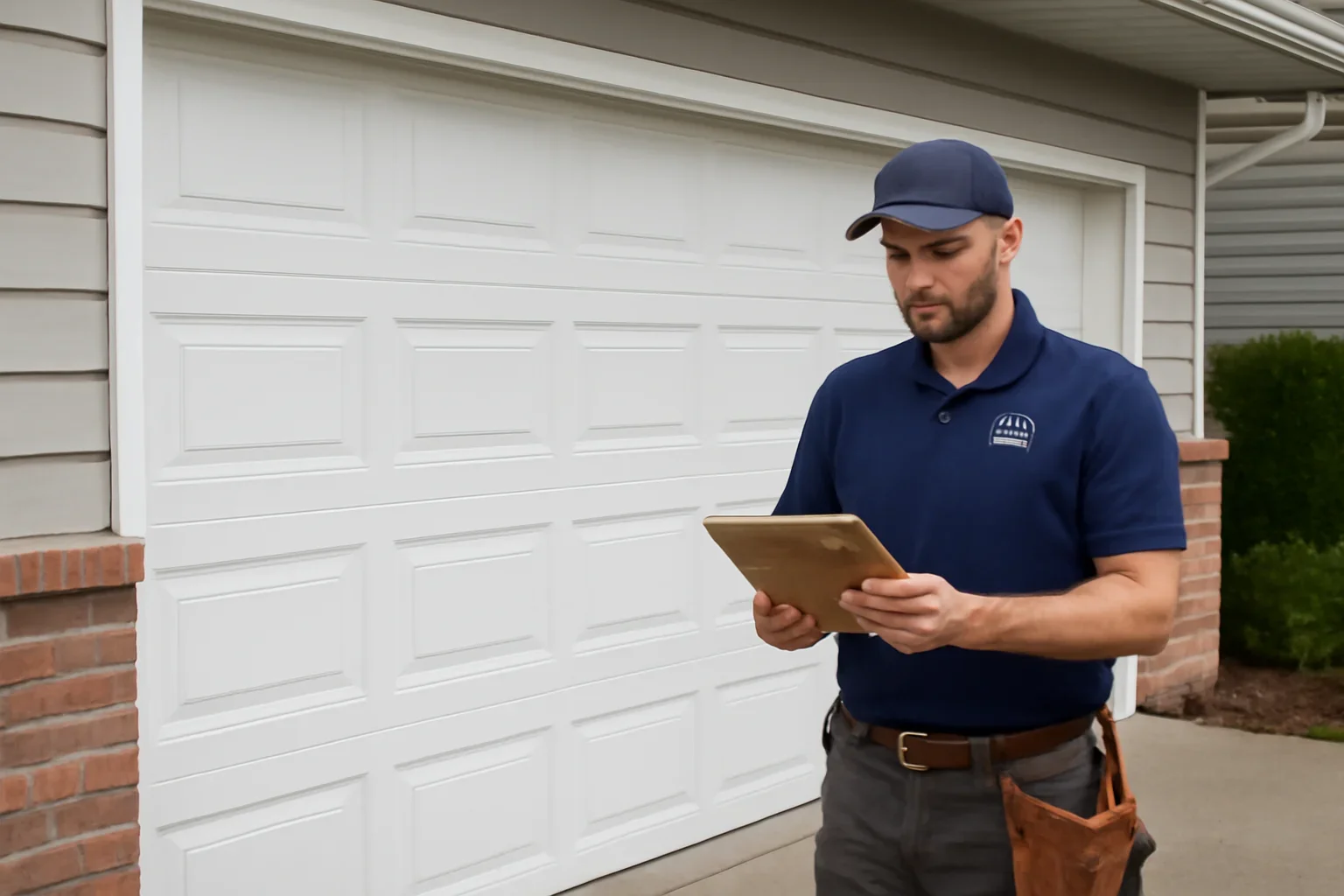 Garage door technician reviewing garage door installation in Rosemary Heights Surrey