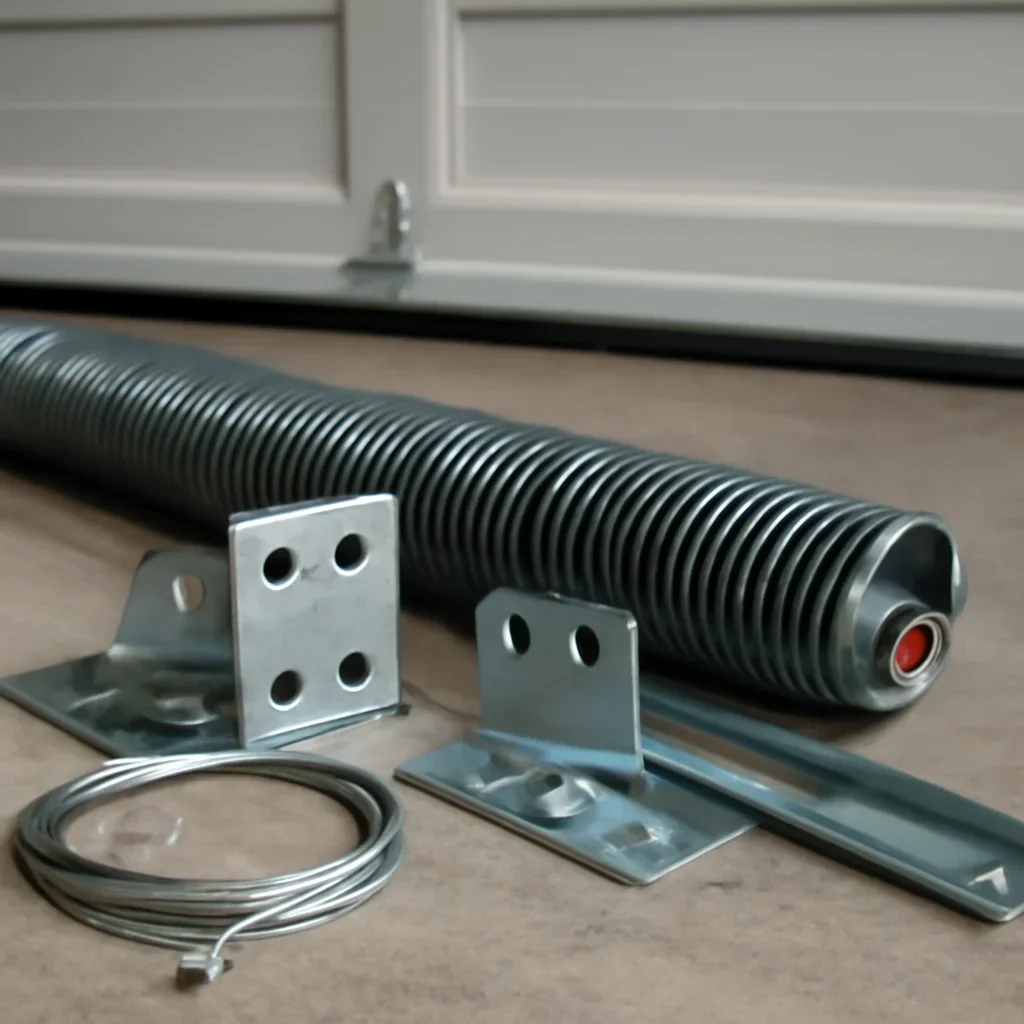 Close view of garage door components during installation planning in Semiahmoo Surrey