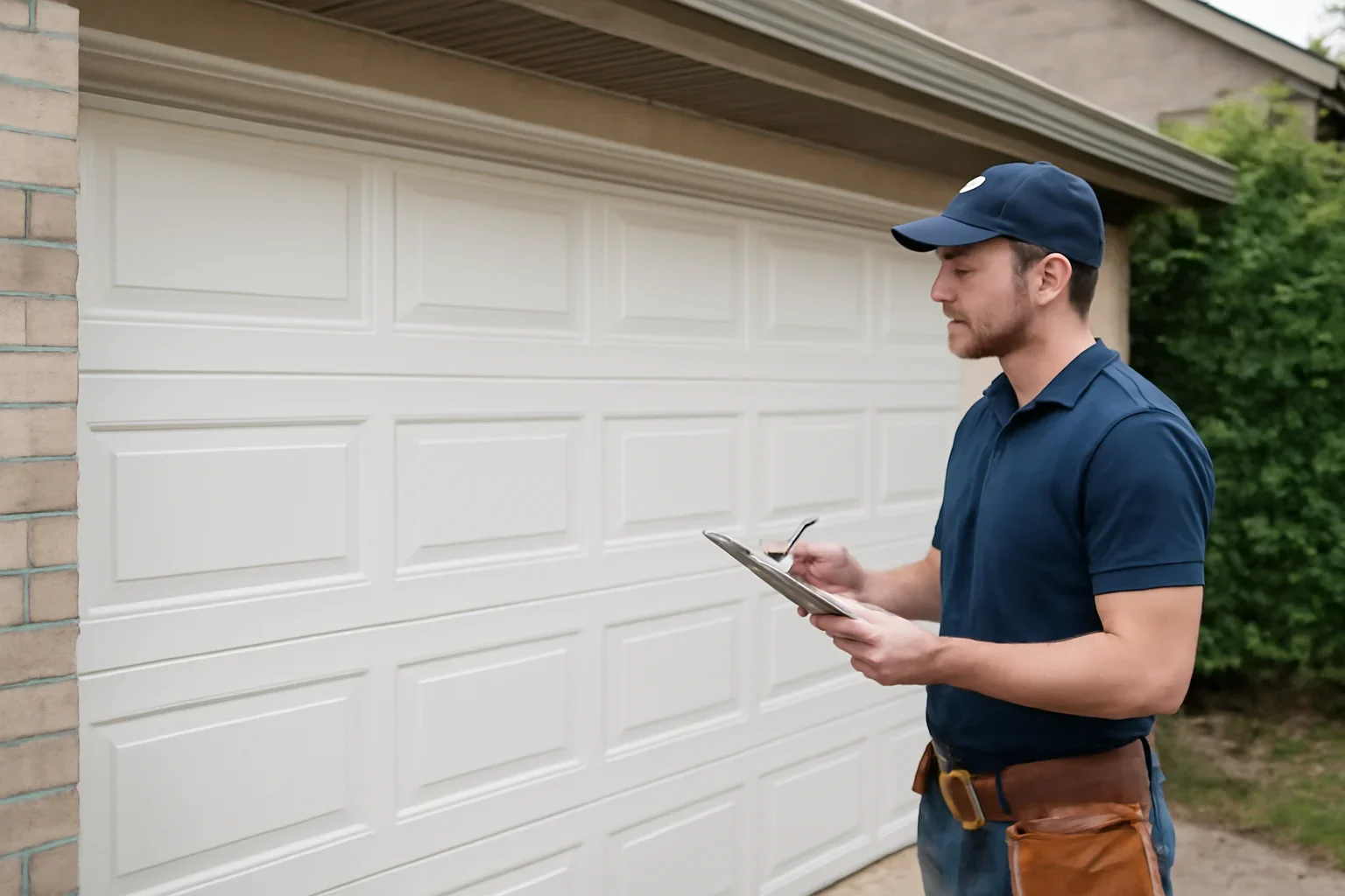Garage door technician reviewing garage door installation in Semiahmoo Surrey