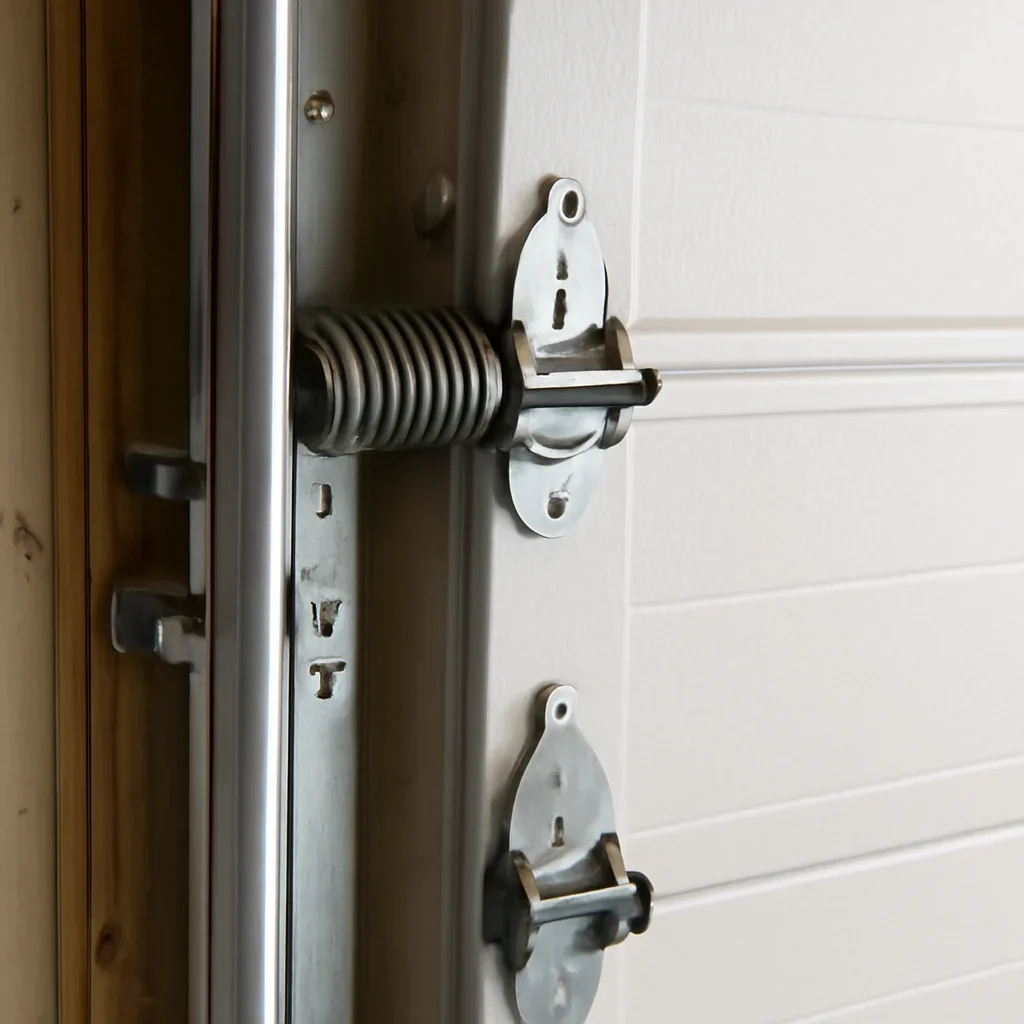 Close view of garage door components during installation planning in Strawberry Hill Surrey