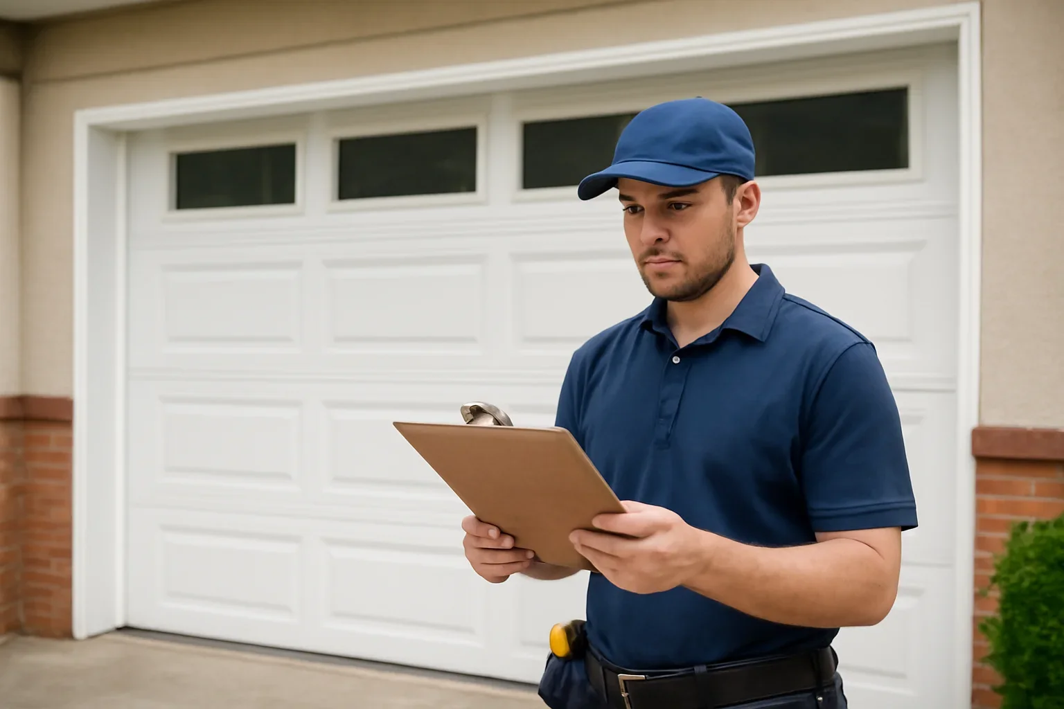 Garage door technician reviewing garage door installation in Sullivan Station Surrey