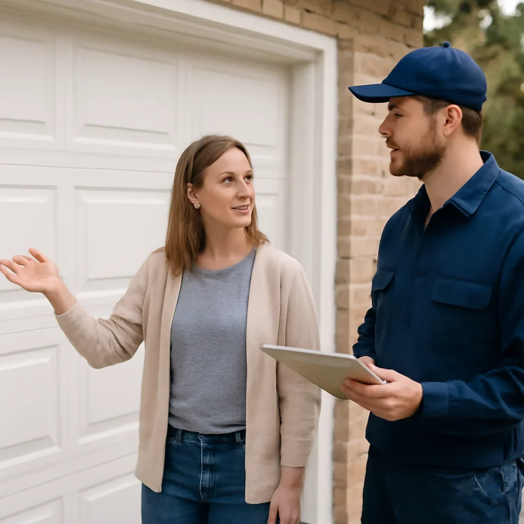Homeowner or property manager discussing garage door installation in Tynehead Surrey