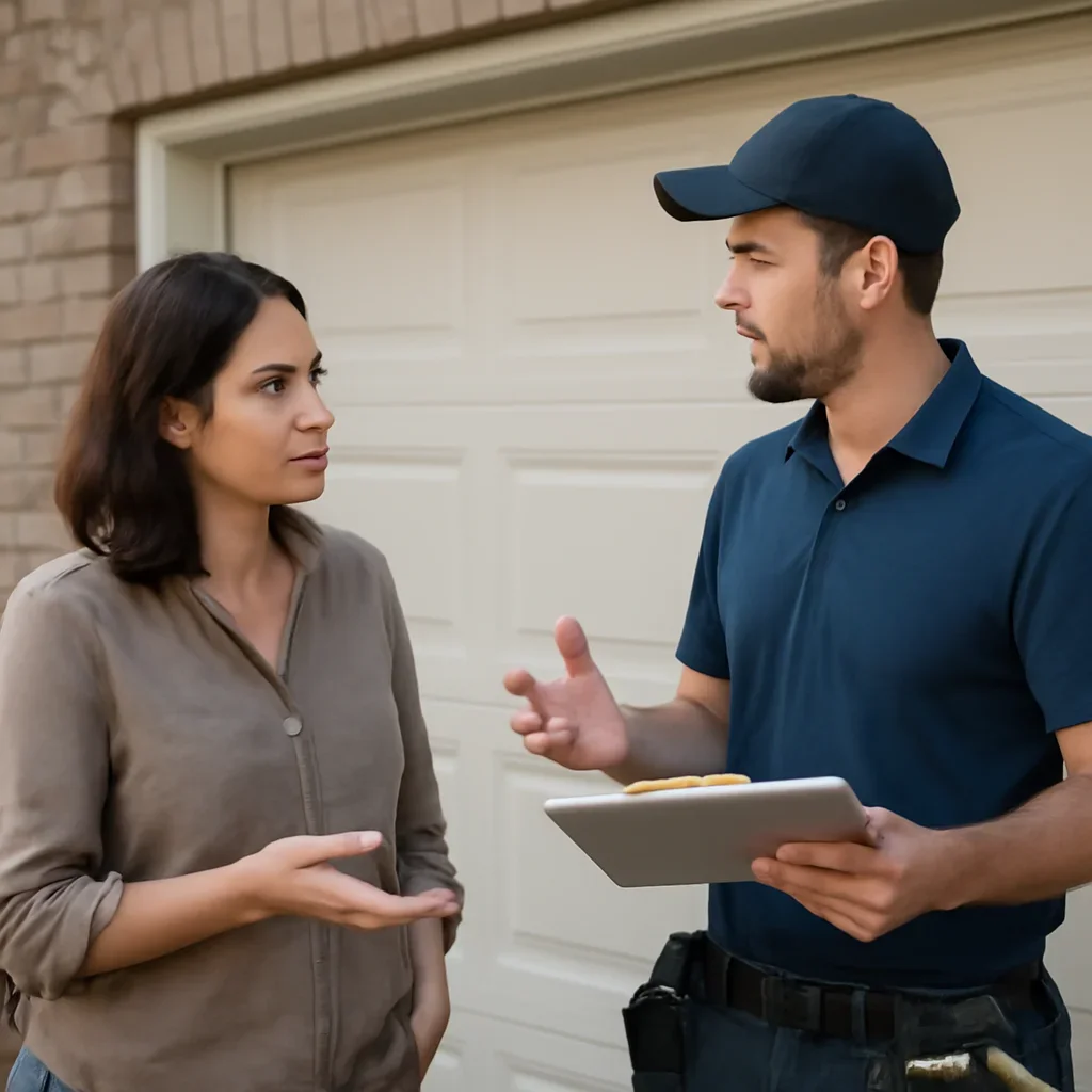 Homeowner or property manager discussing garage door installation in West Cloverdale Surrey