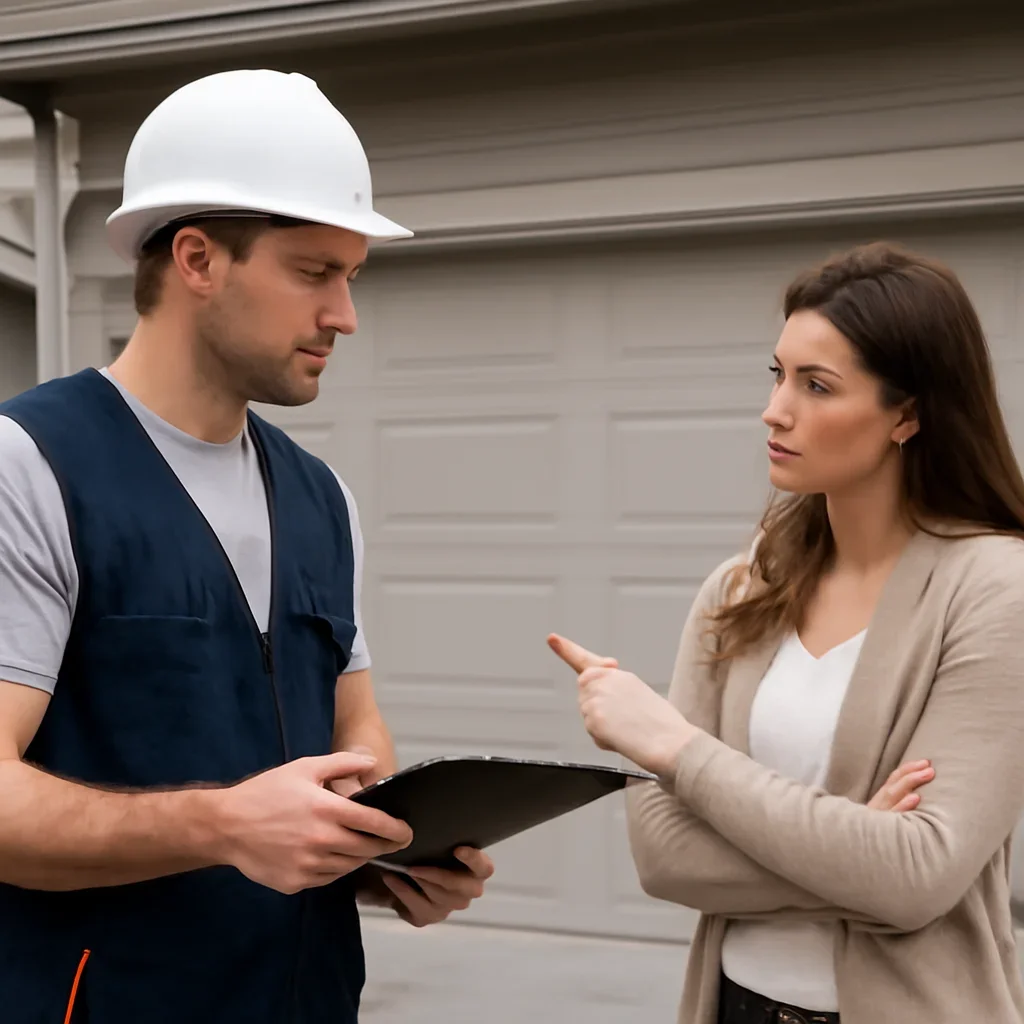 Homeowner or property manager discussing garage door installation in Whalley and Surrey City Centre Surrey