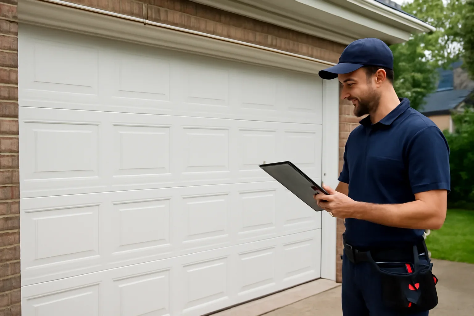 Garage door technician reviewing garage door installation in Whalley and Surrey City Centre Surrey